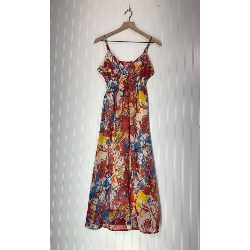 She’s Cool Floral Watercolor Empire Waist Midi Babydoll Dress Coquette Y2K S‎